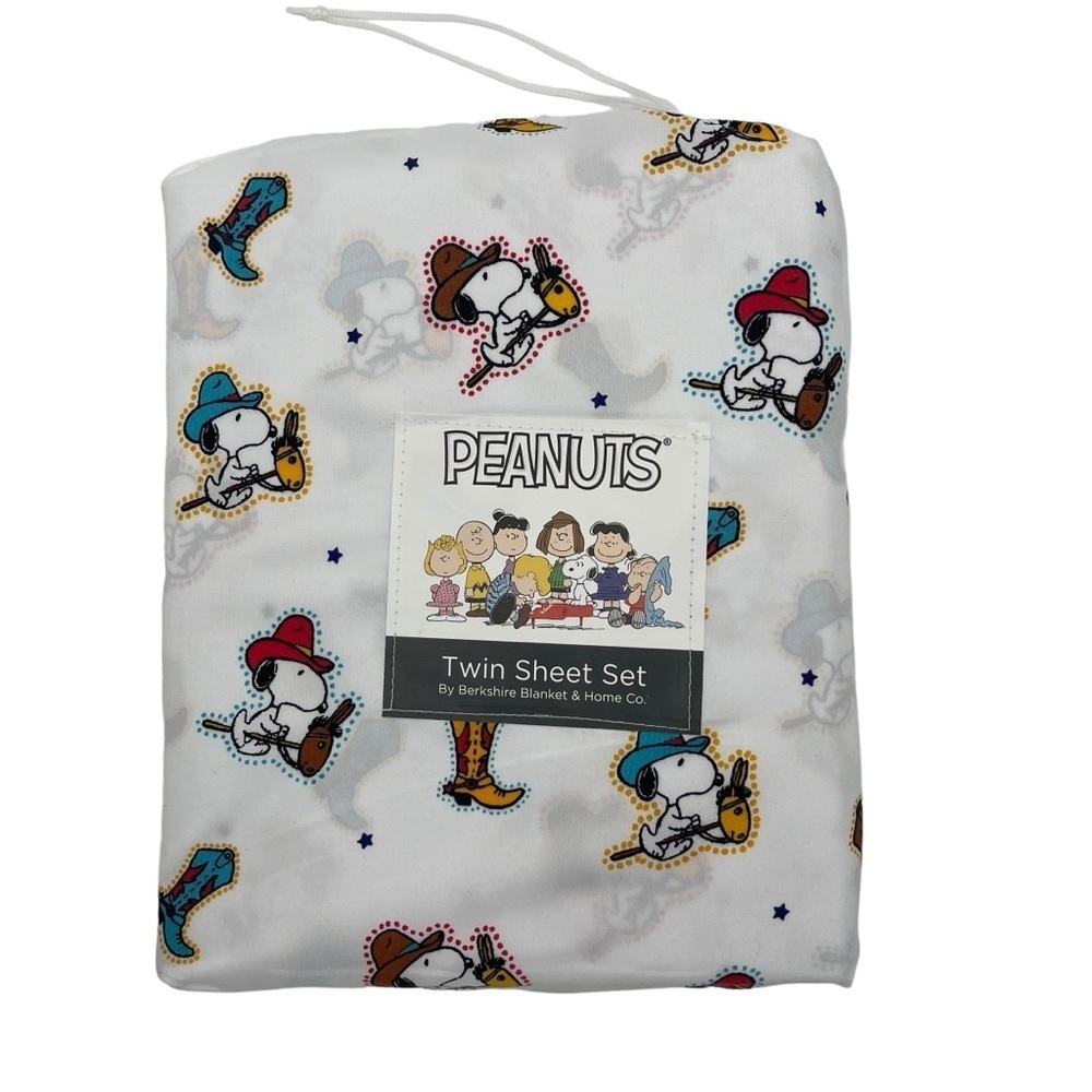 Peanuts Snoopy Twin Size Ride ‘Em Cowboy Sheet Set 3 piece white NWT